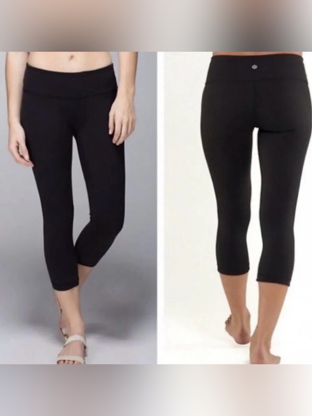 Lululemon Black Cropped Leggings Size 6 Inseam 21" Mid Rise Waistband Pocket GUC